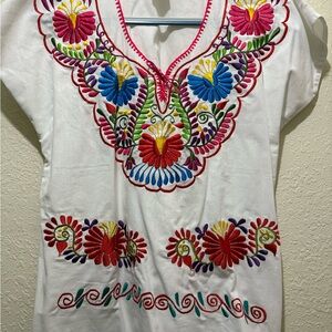 Embroidered White Floral Women's Top